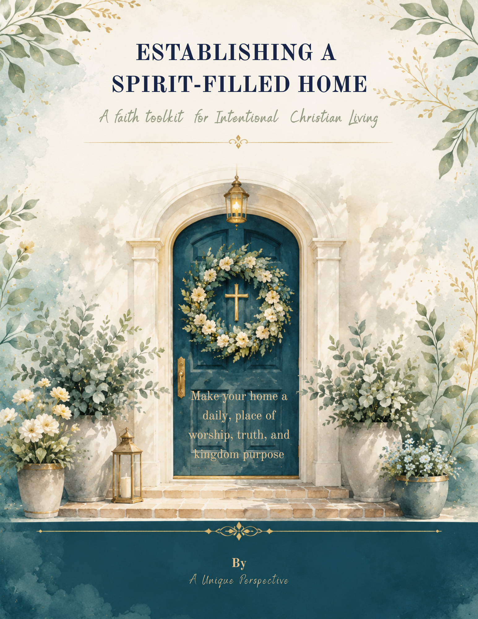 Establishing a Spirit-Filled Home cover showing a deep teal door with a cross and floral wreath
